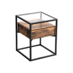 Bedside table - side table with glass and drawers - vintage design - brown/black