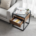 Bedside table - side table with glass and drawers - vintage design - brown/black