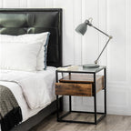 Bedside table - side table with glass and drawers - vintage design - brown/black
