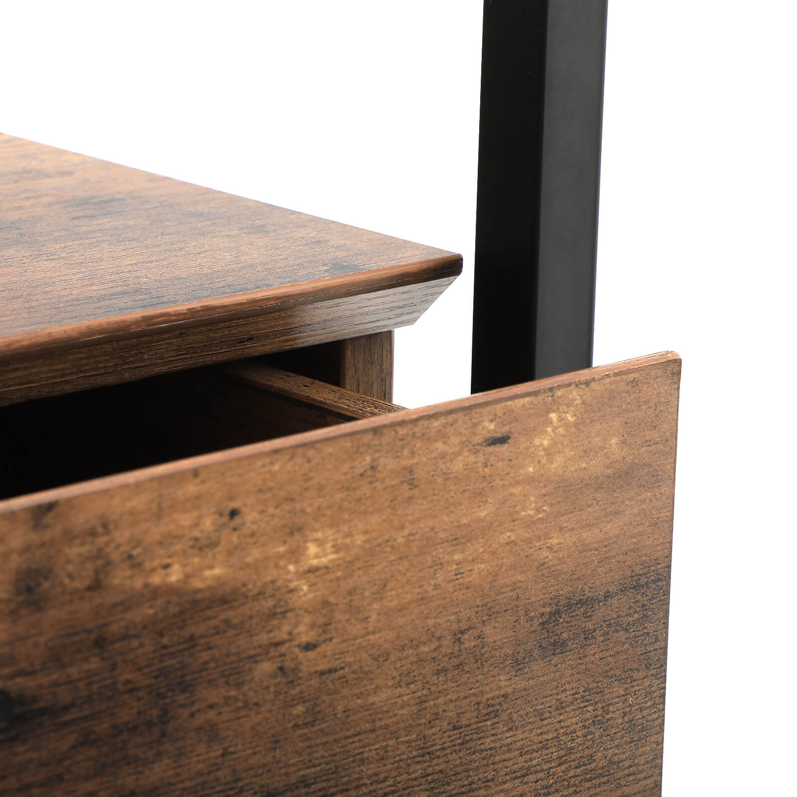 Bedside table - side table with glass and drawers - vintage design - brown/black