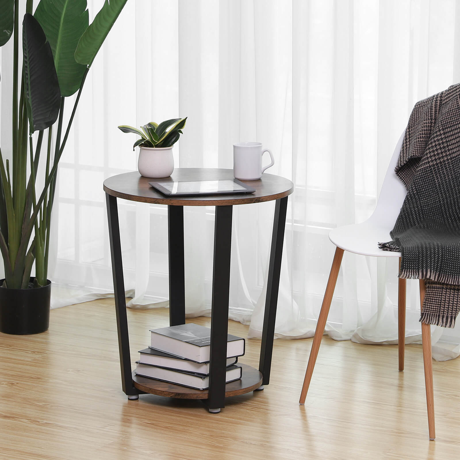 Side table - Round sofa table - bedside table - Living room table - Vintage Brown/Black