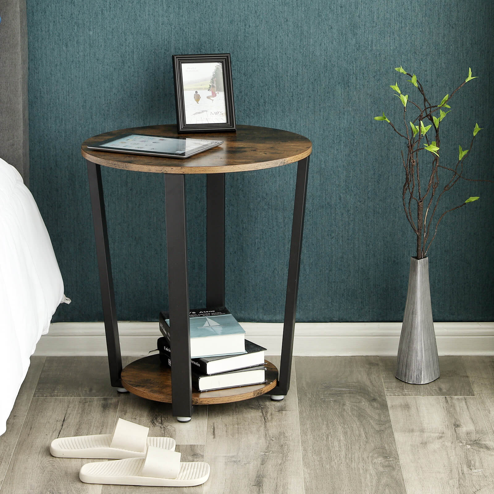 Side table - Round sofa table - bedside table - Living room table - Vintage Brown/Black