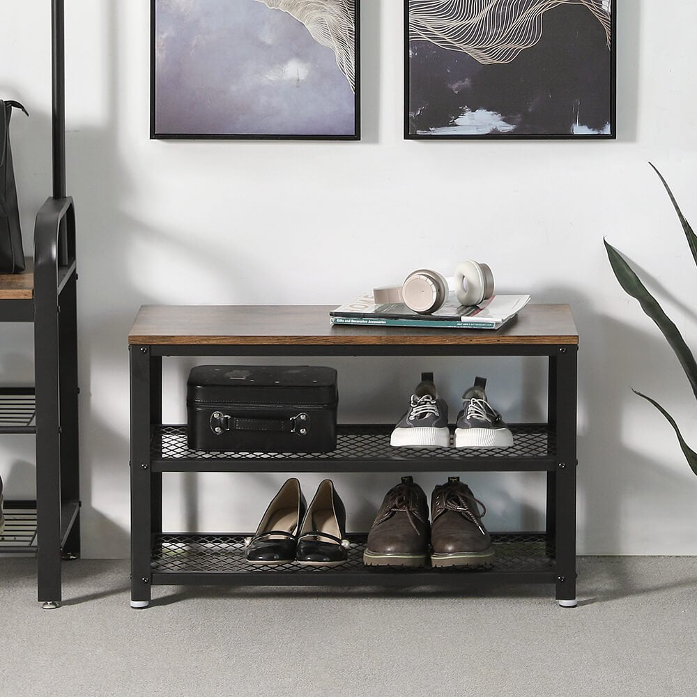 Shoe bench - 2 shelves - 73 x 30 x 45 cm - Brown/Black