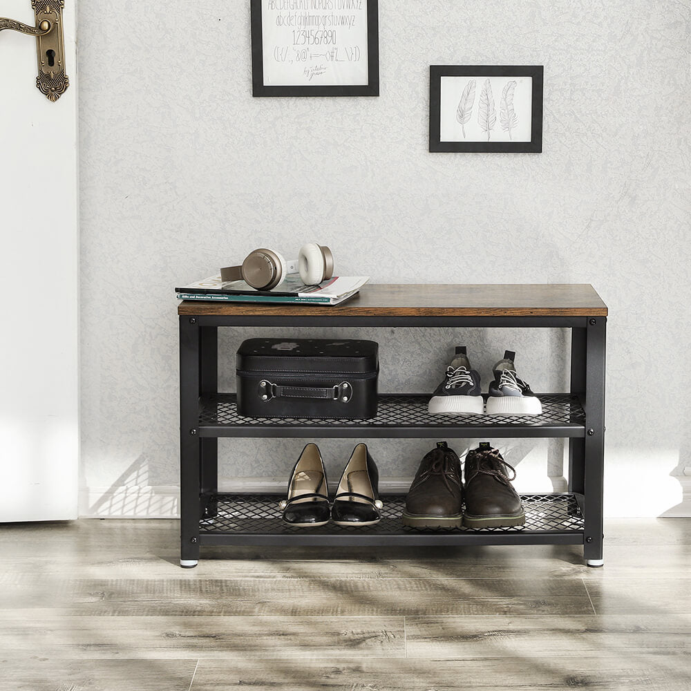 Shoe bench - 2 shelves - 73 x 30 x 45 cm - Brown/Black