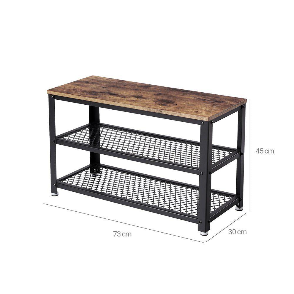 Shoe bench - 2 shelves - 73 x 30 x 45 cm - Brown/Black