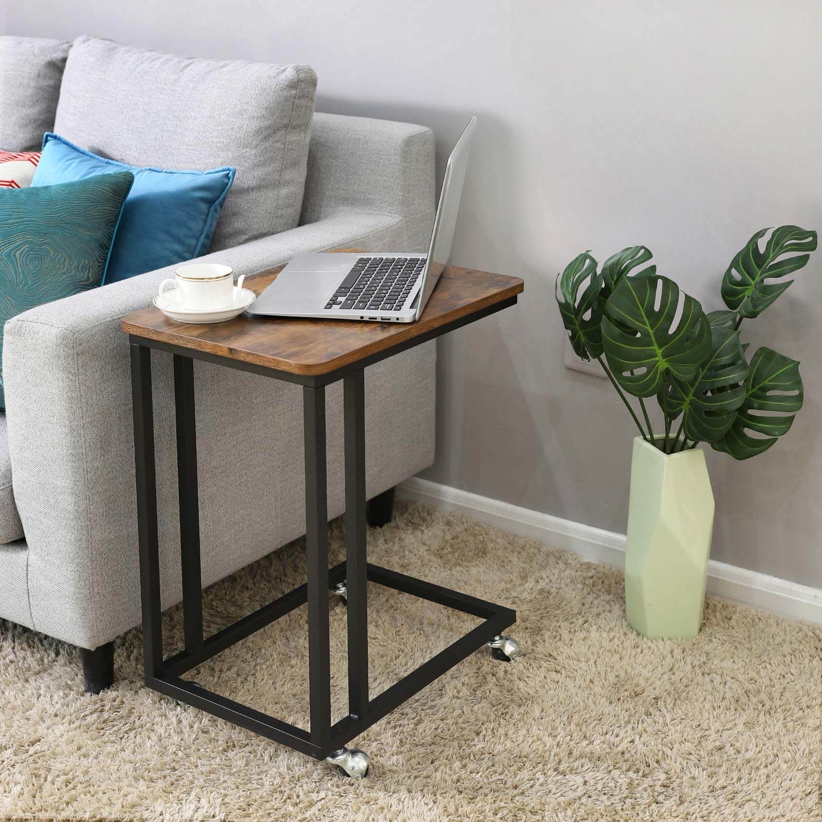 Side table - bedside table - on wheels - 50 x 35 x 60 cm - brown