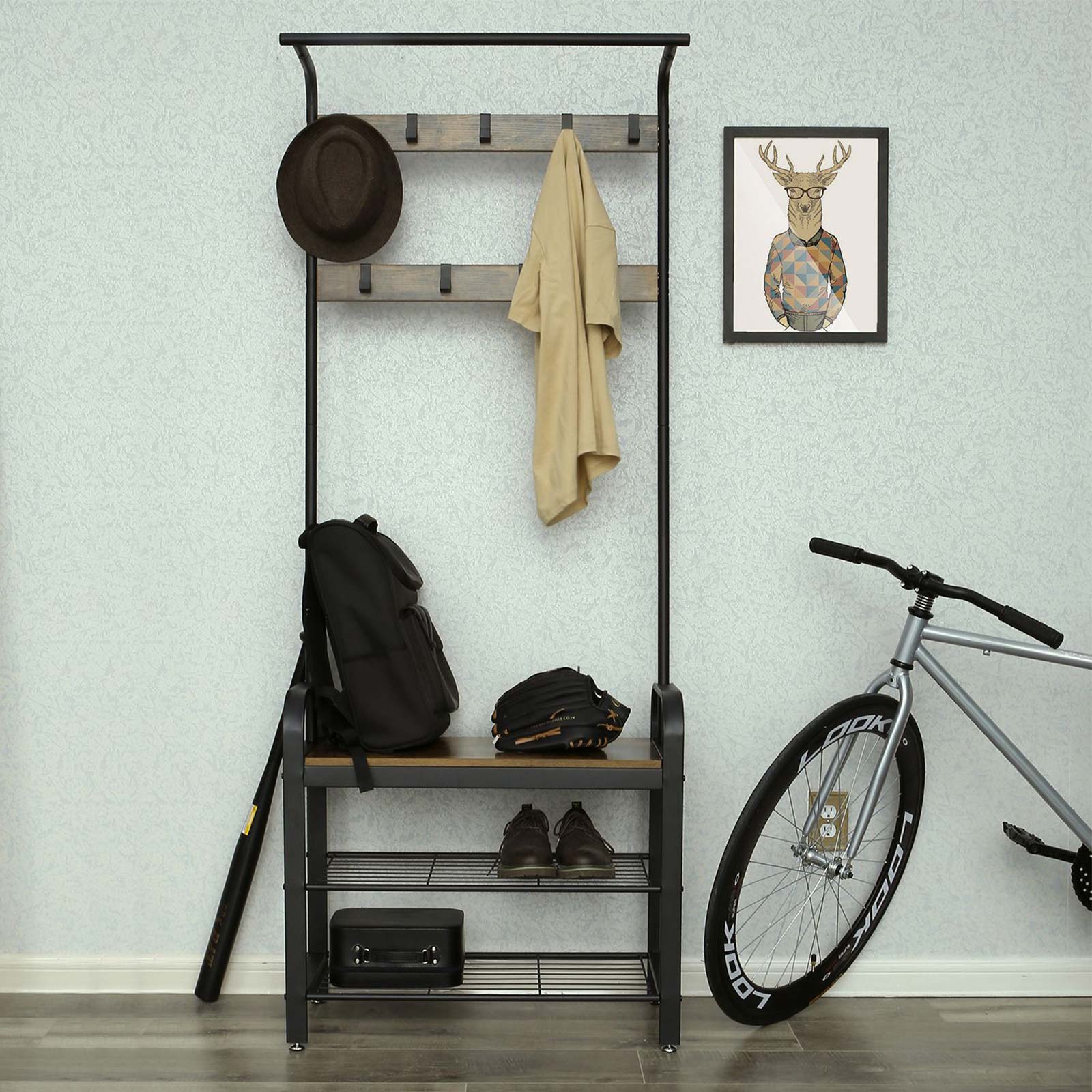 Coat rack - shoe rack - with 9 hooks - industrial design