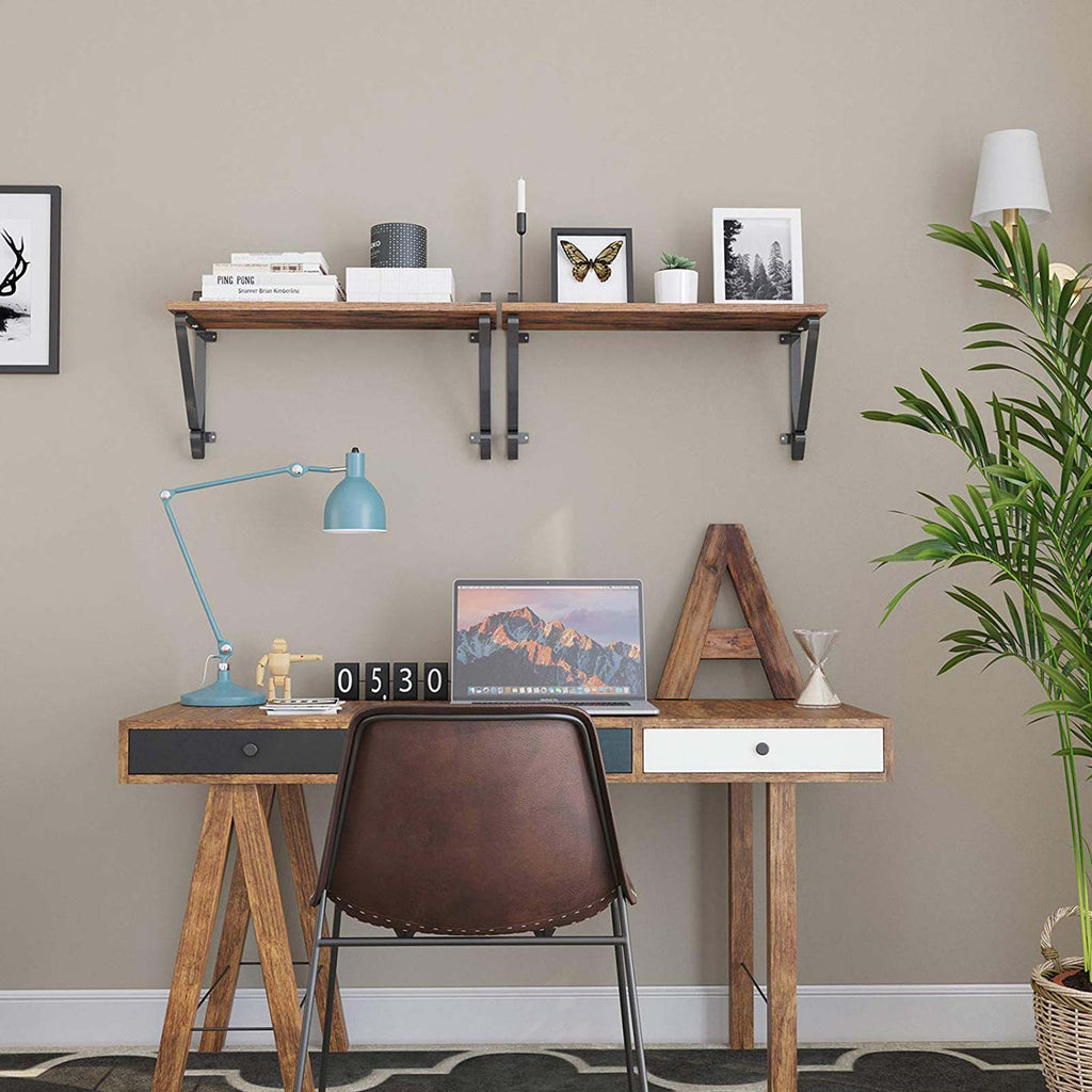 Wall shelves set of 2 - large floating planks - Rustic design - Brown/Black