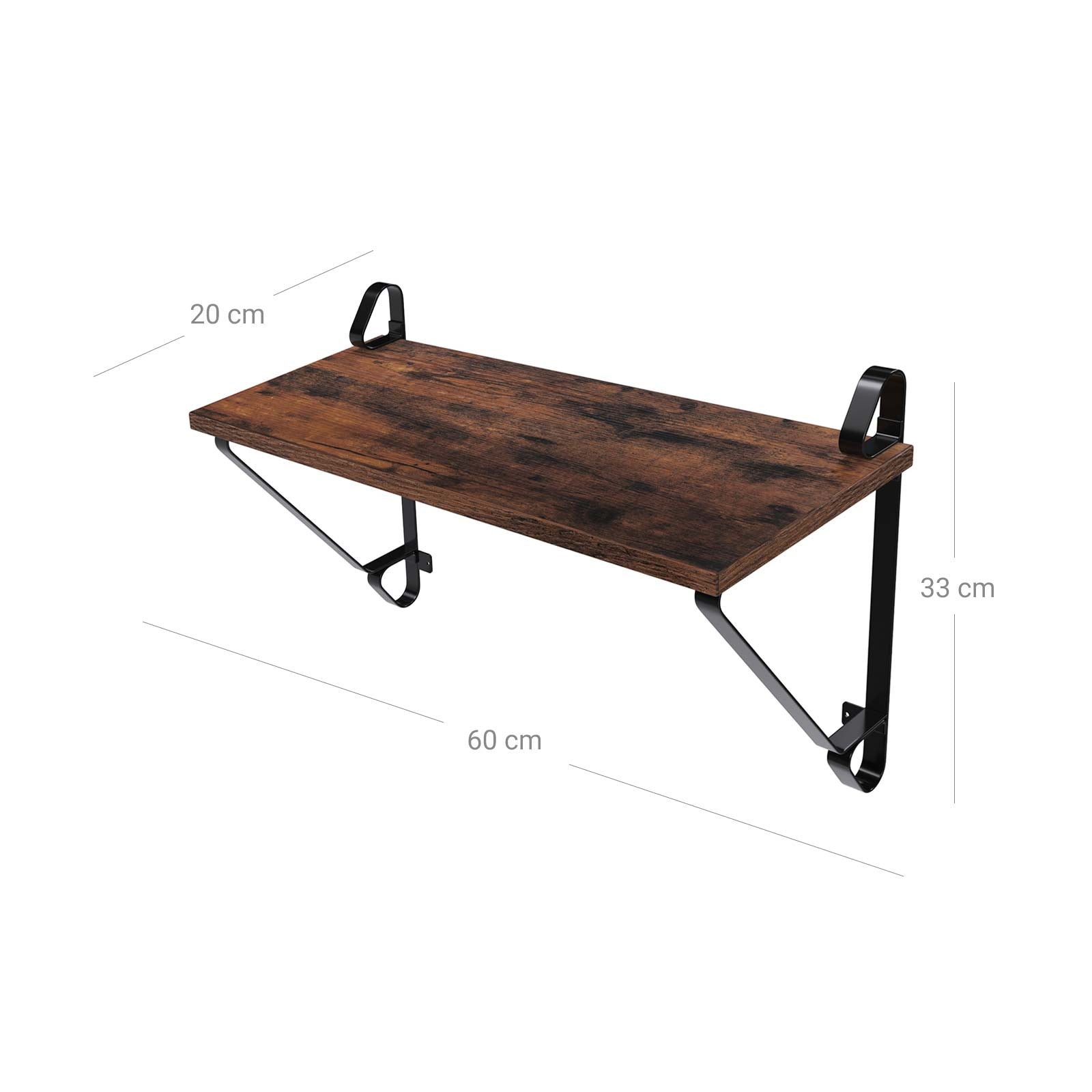 Wall shelves set of 2 - large floating planks - Rustic design - Brown/Black