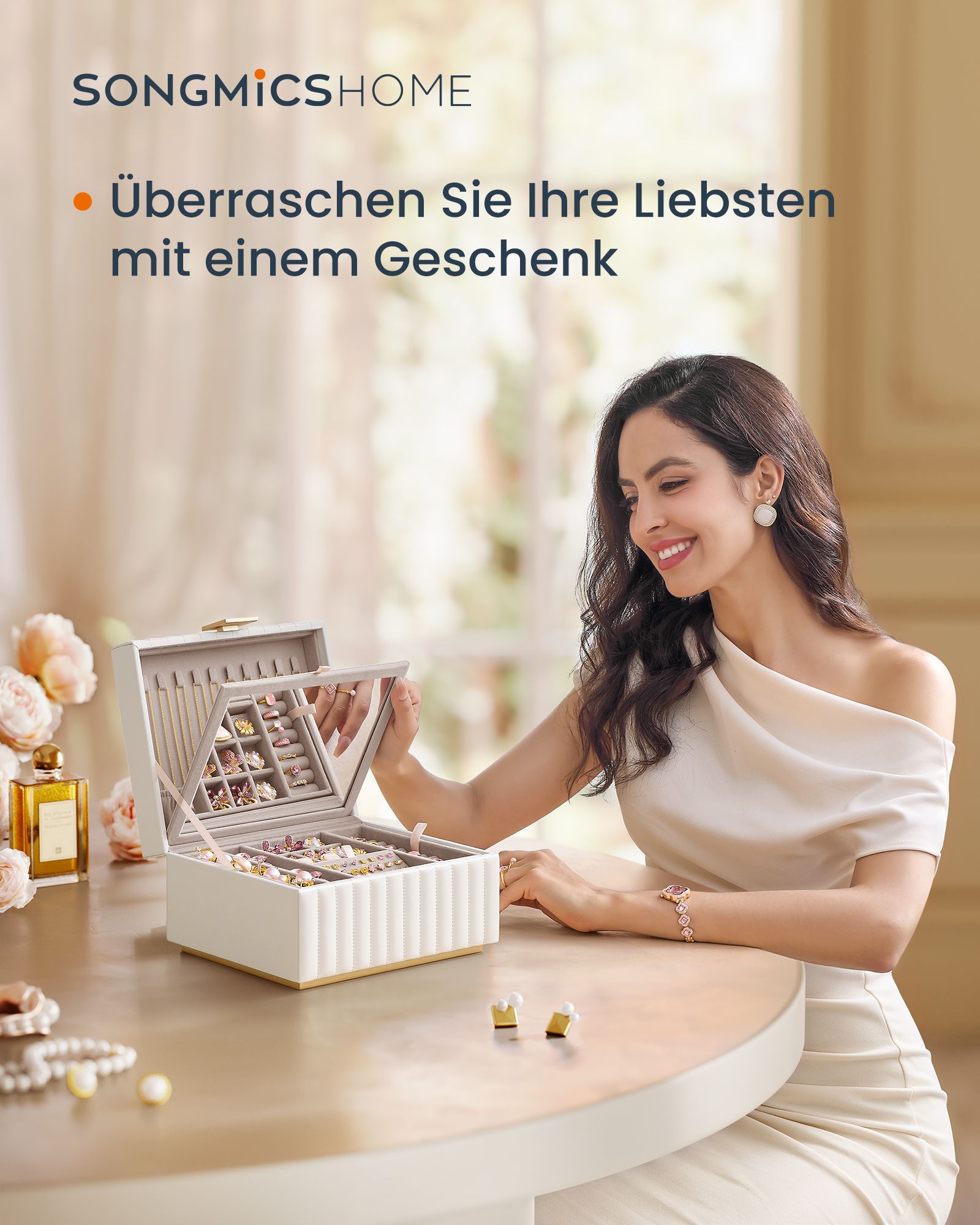 Anah collection jewelry box 2 levels, with mirror
