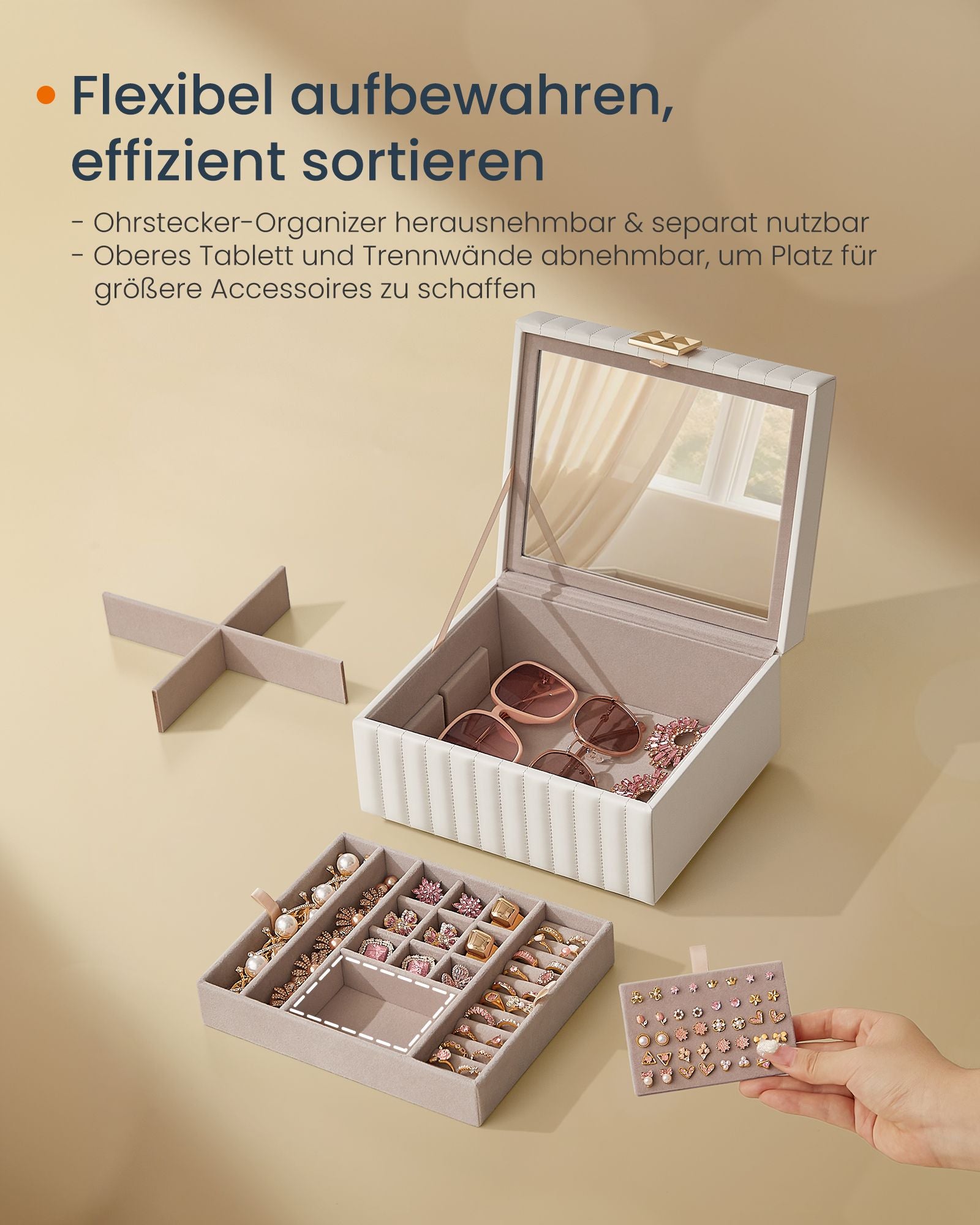 Anah collection jewelry box 2 levels, with mirror