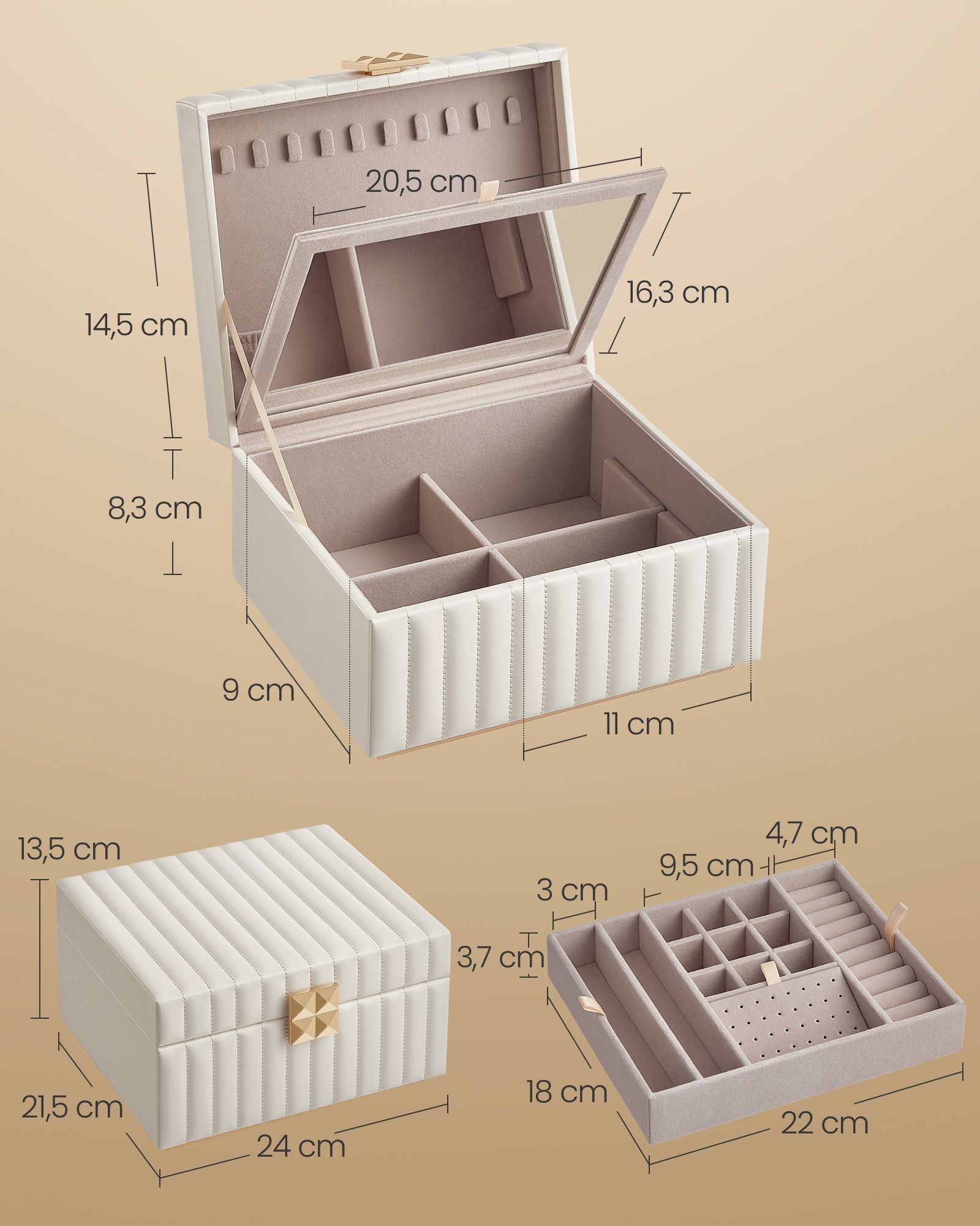 Anah collection jewelry box 2 levels, with mirror