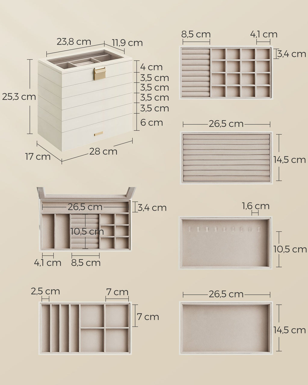 Jewelry box - 6 levels - White