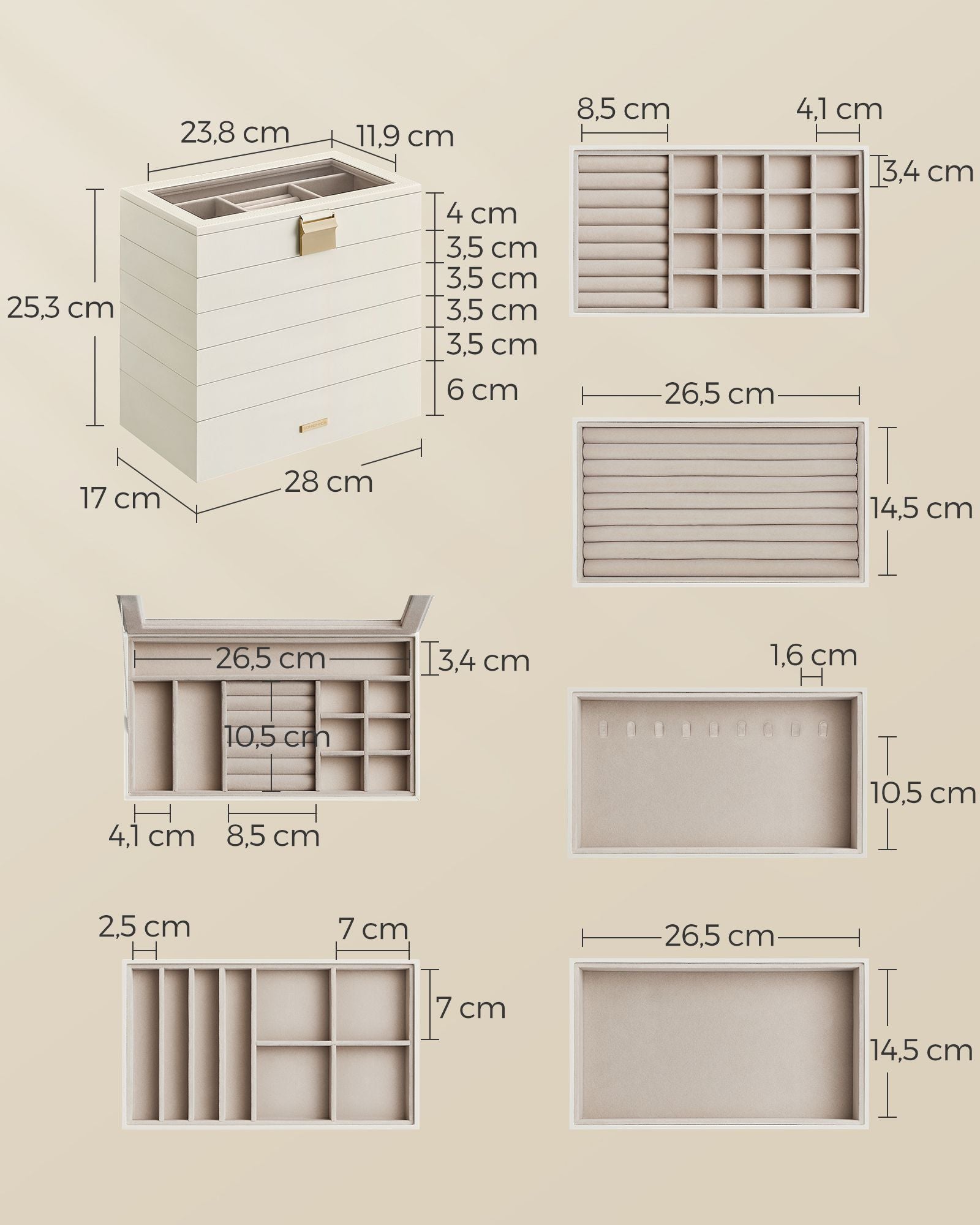 Jewelry box - 6 levels - White