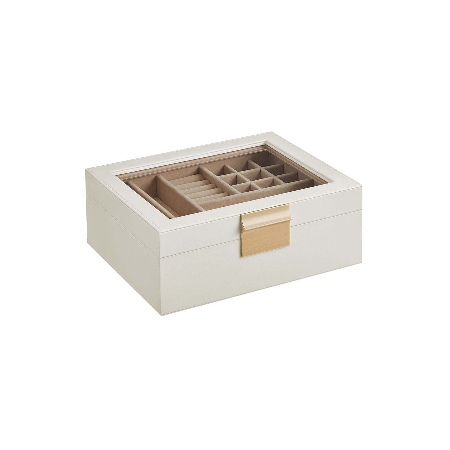 Jewelry box - 2 levels - White glass lid