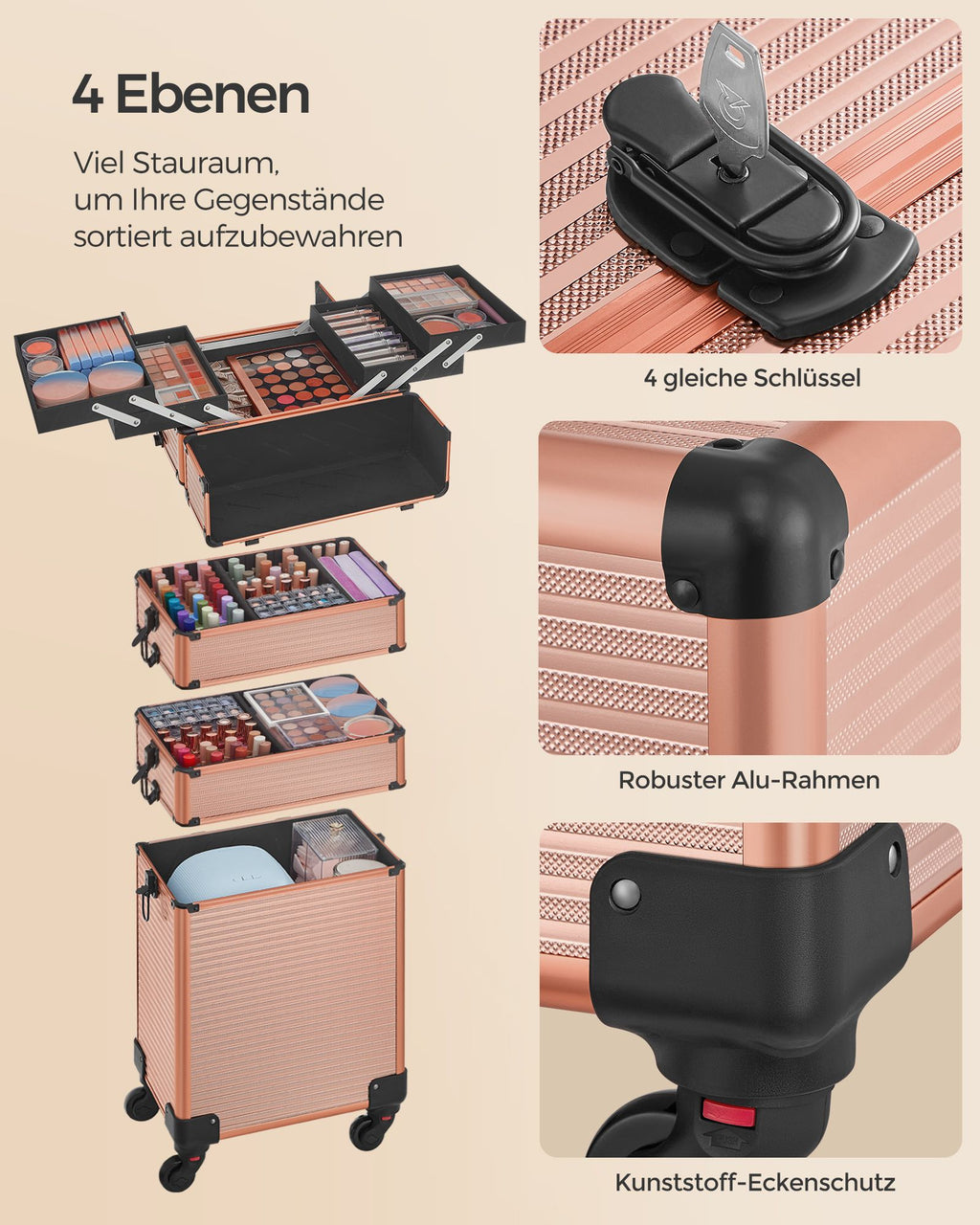 Cosmetic trunk-4-in-1-Make-up case-Champagne Gold