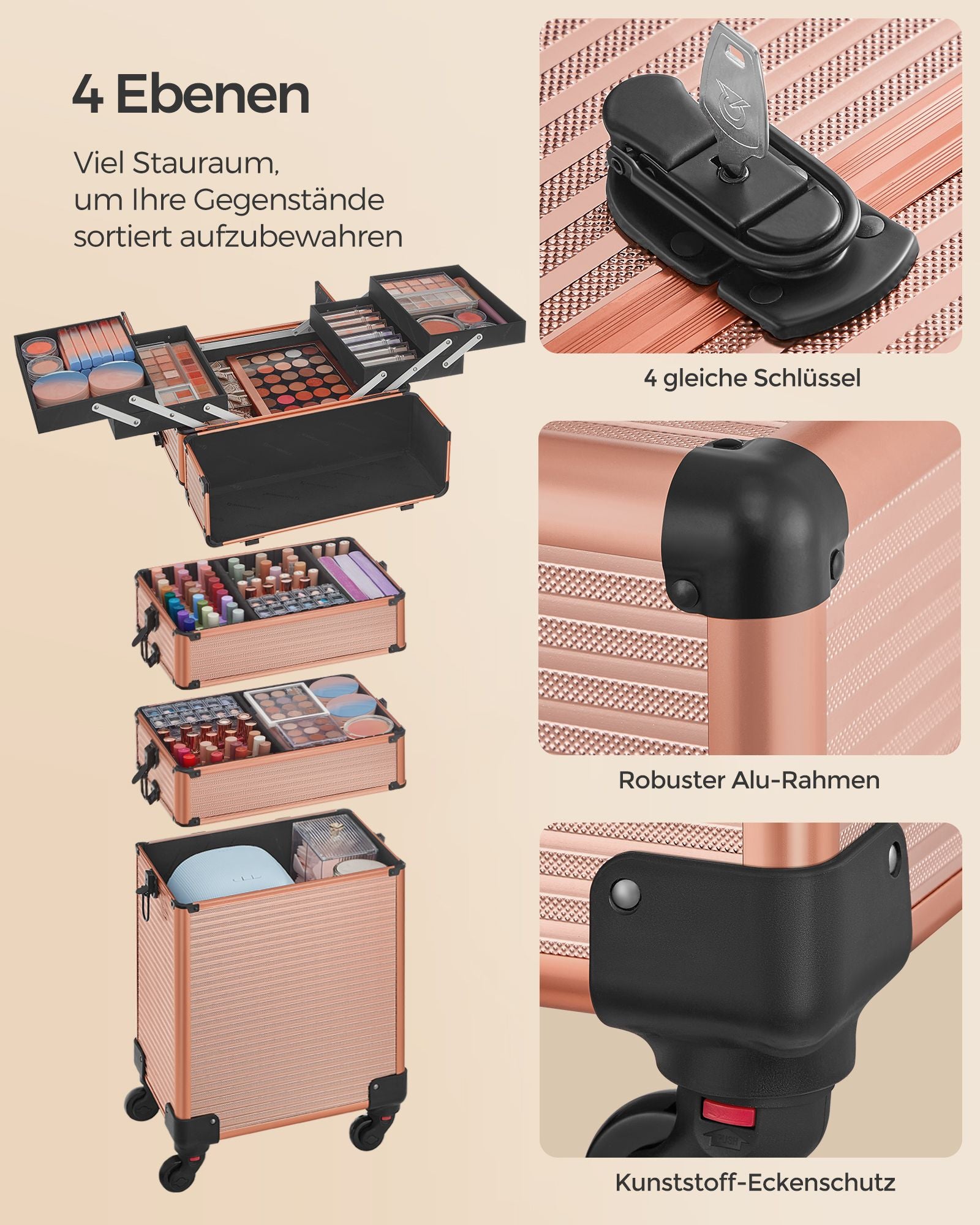Cosmetic trunk-4-in-1-Make-up case-Champagne Gold