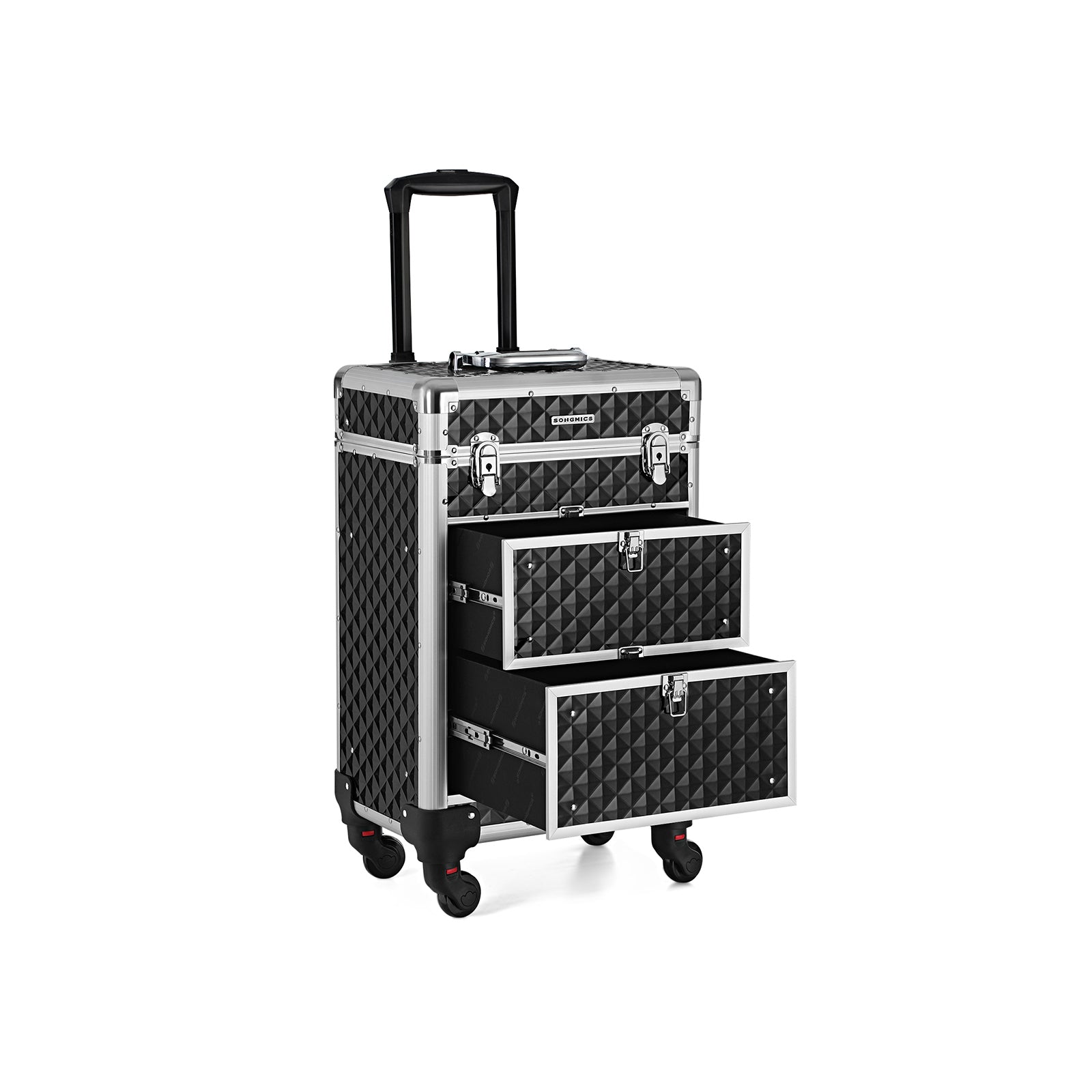 Make -up suitcase - Professional trolley - Hairdressing case with 4 wheels - Black