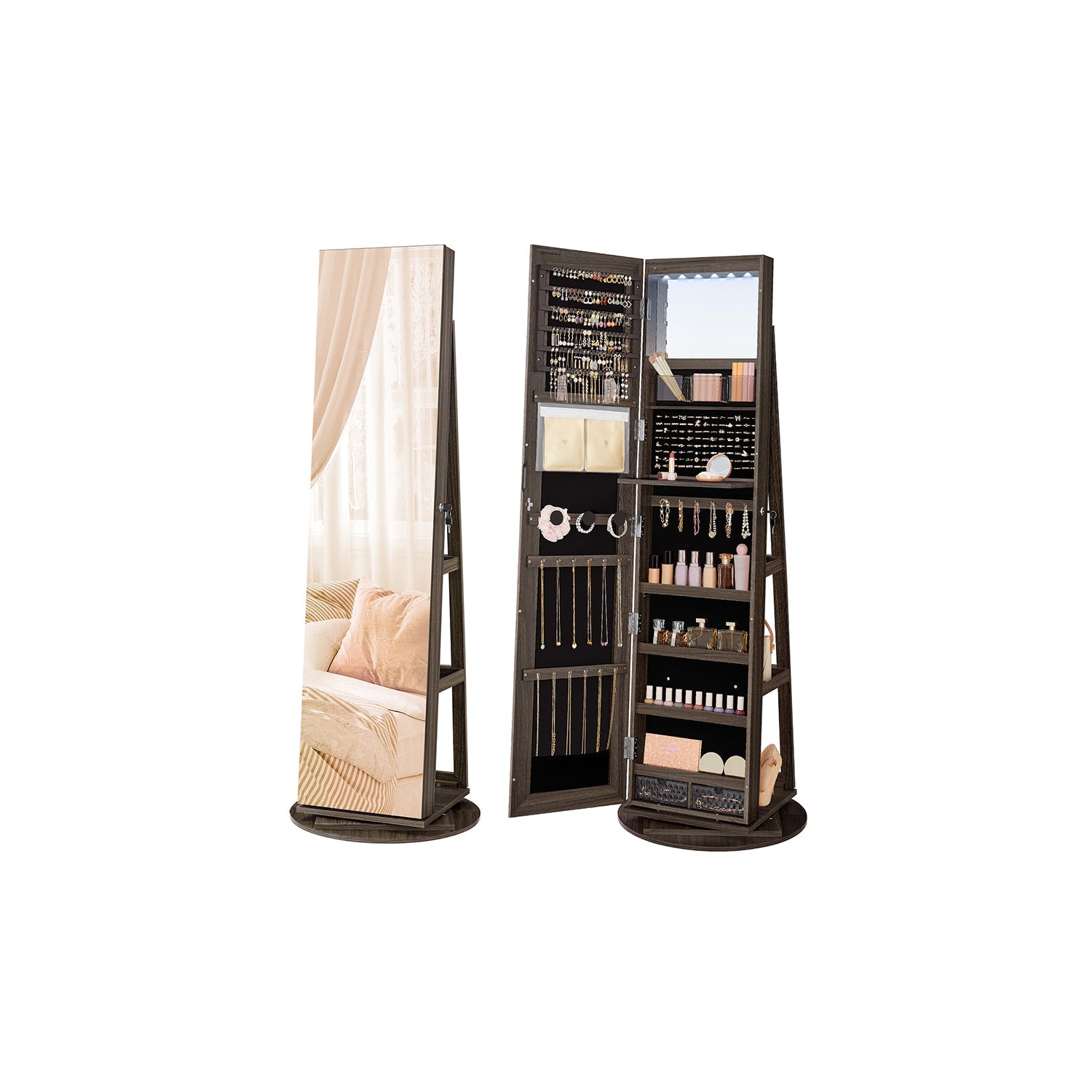Jewelry cabinet - With mirror - LED lighting inside - Frameless Design - White
