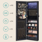 Jewelry cabinet - Hanging - With LED lighting - Door mounting - Black