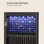 Jewelry cabinet - Hanging - With LED lighting - Door mounting - Black