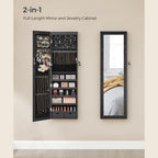 Jewelry cabinet - Hanging - With LED lighting - Door mounting - Black