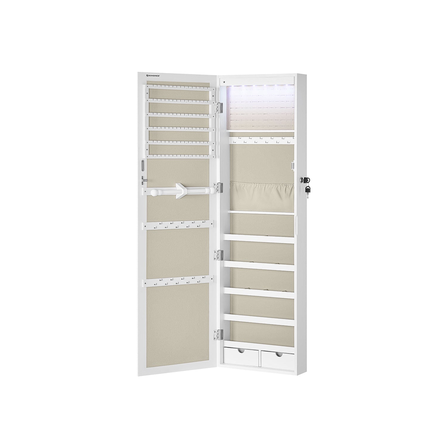 Jewelry cabinet - Hanging - With LED lighting - Door mounting - Black