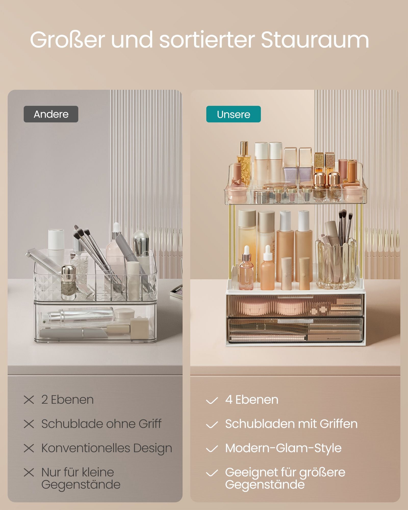Make-up organizer 4 levels 20 x 32 x 39.1 cm, transparent