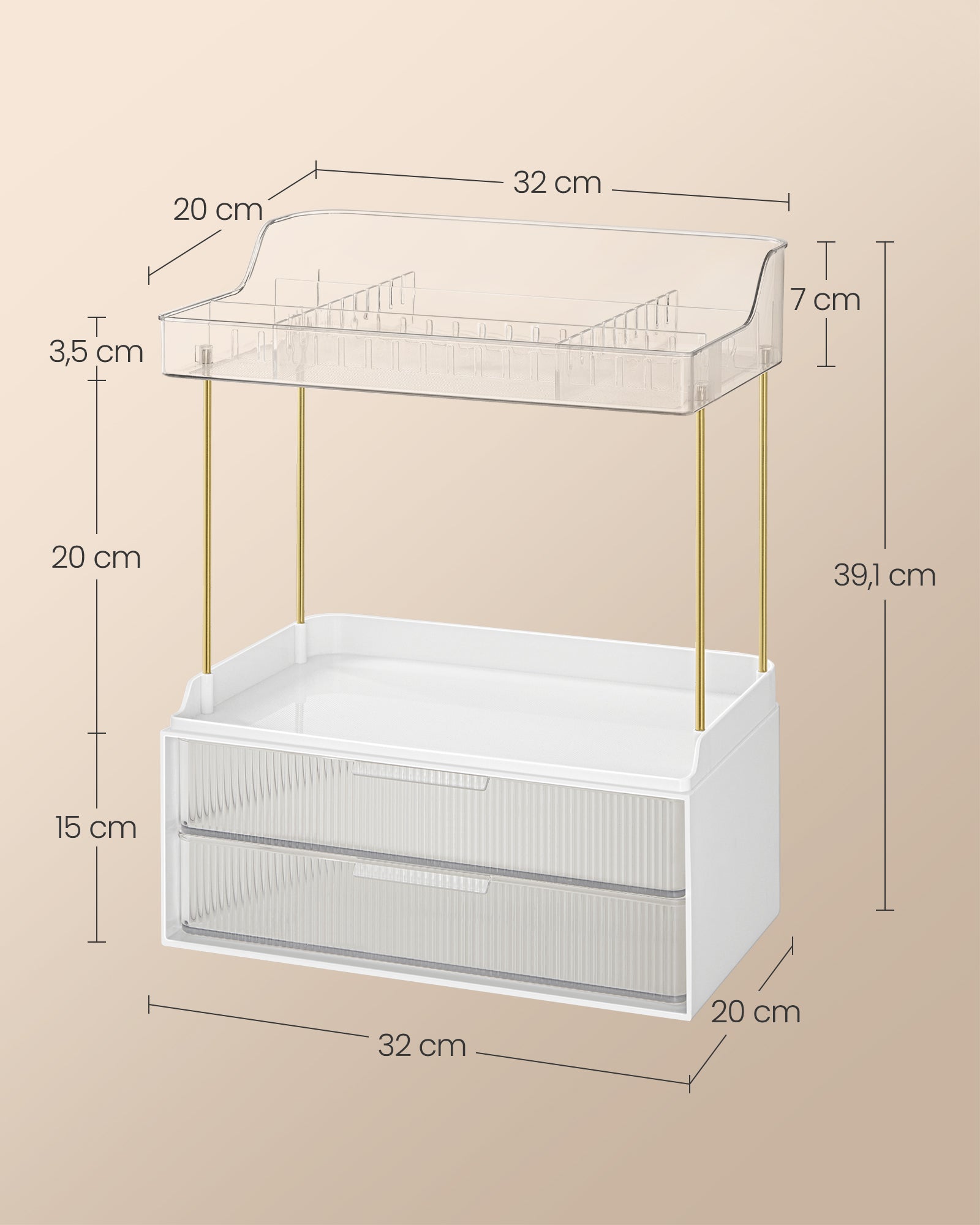 Make-up organizer 4 levels 20 x 32 x 39.1 cm, transparent