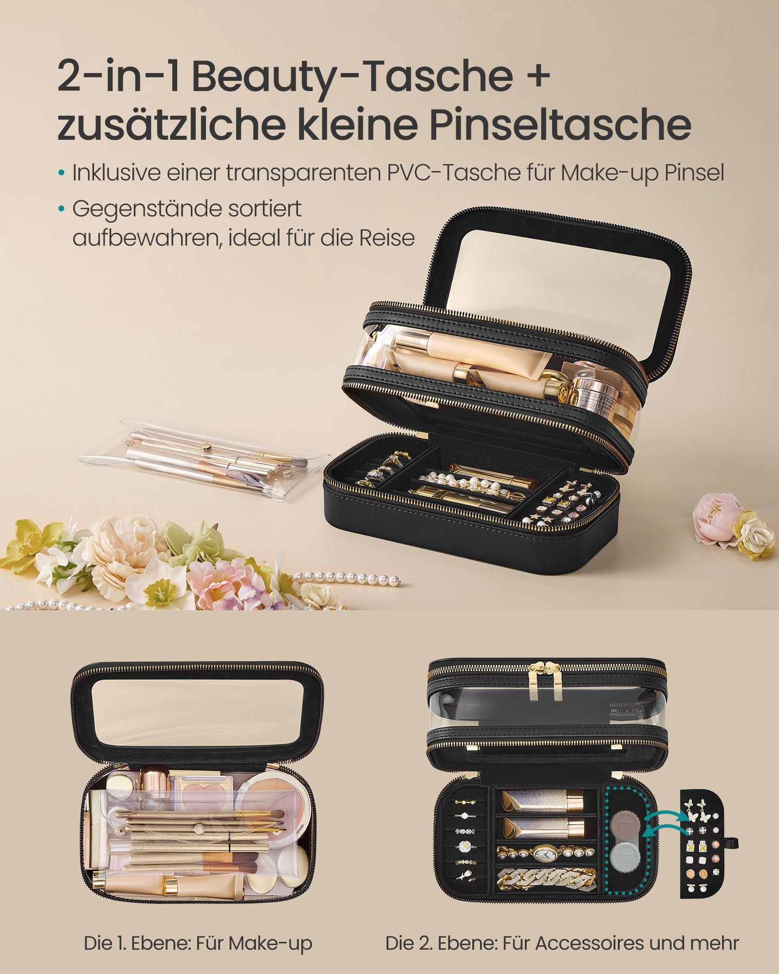 Make-up bag with jewelry box ink-black