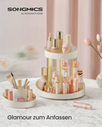 Make-up organizer rotatable with extra bowl of gold colored