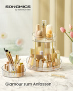 Turning make-up organizer with extra transparent container