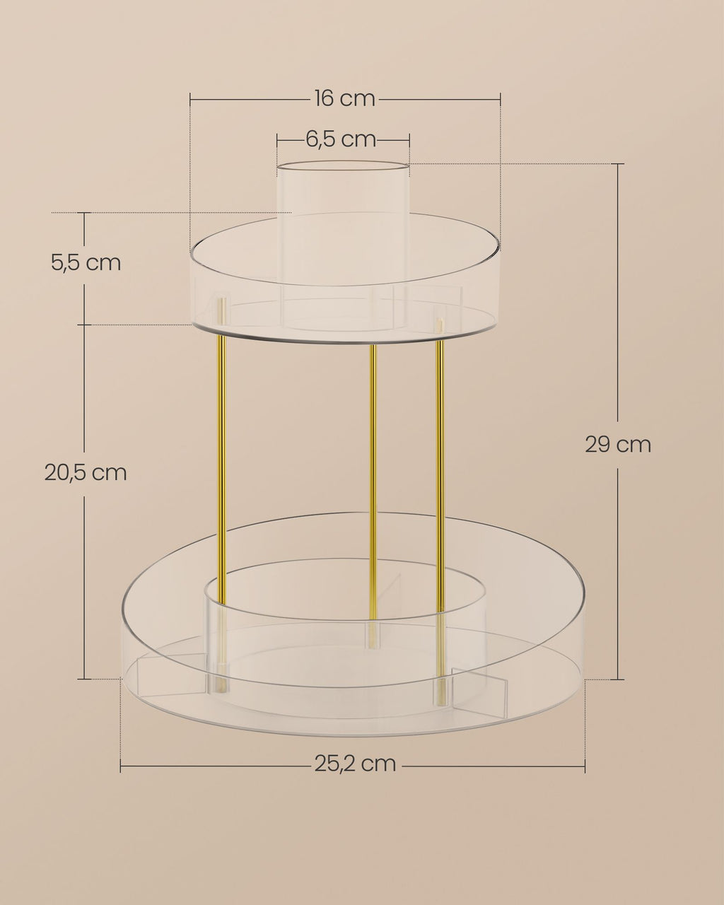Turning make-up organizer with extra transparent container