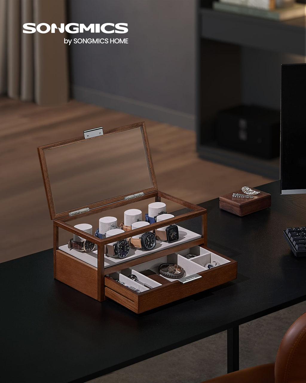 Watch box-2 levels-7 watch cushions-Gift Idea-Koffiebraun