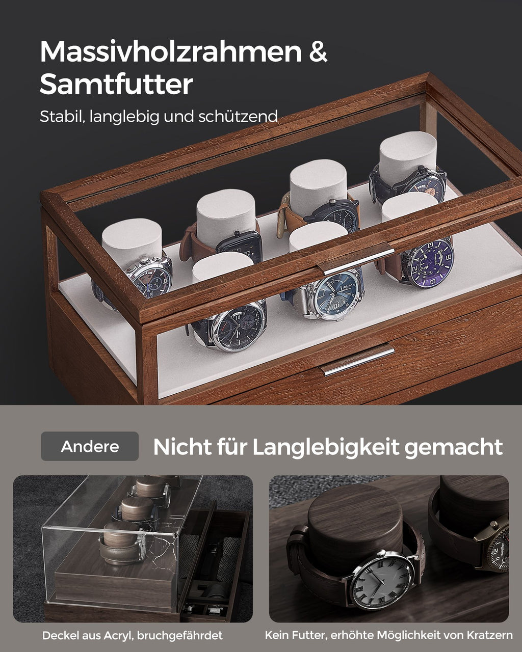 Watch box-2 levels-7 watch cushions-Gift Idea-Koffiebraun