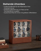 Watch box-12 compartments-with window-Gift idea-Coffee brown
