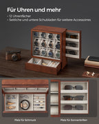 Watch box-12 compartments-with window-Gift idea-Coffee brown