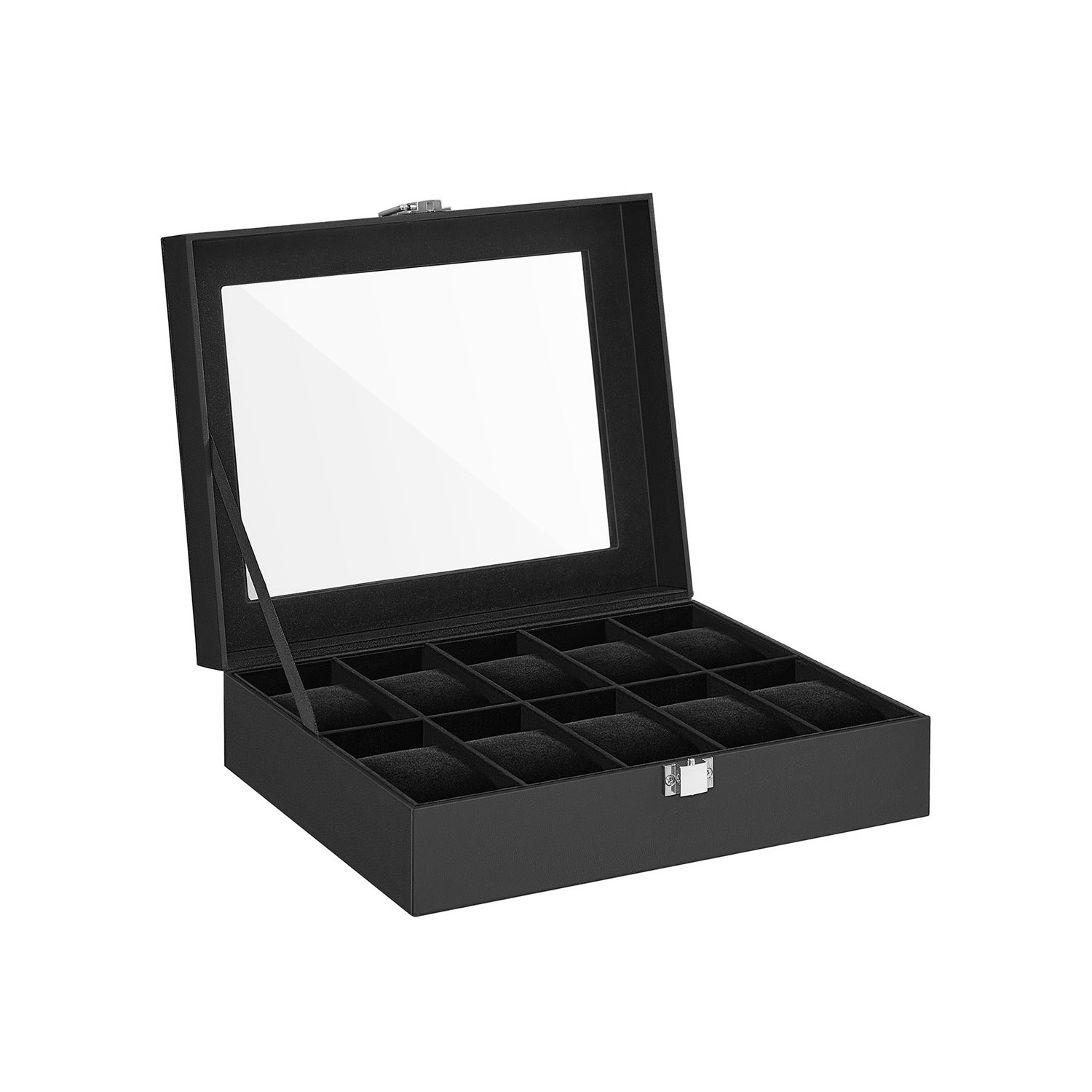 Watchbox - 10 compartments - Glass lid - Black/Gray