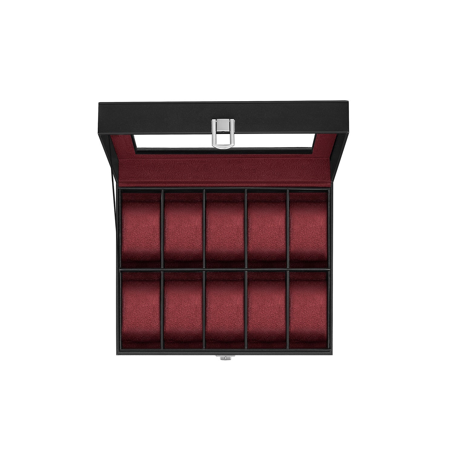 Watchbox - 10 compartments - Glass lid - Black/Gray