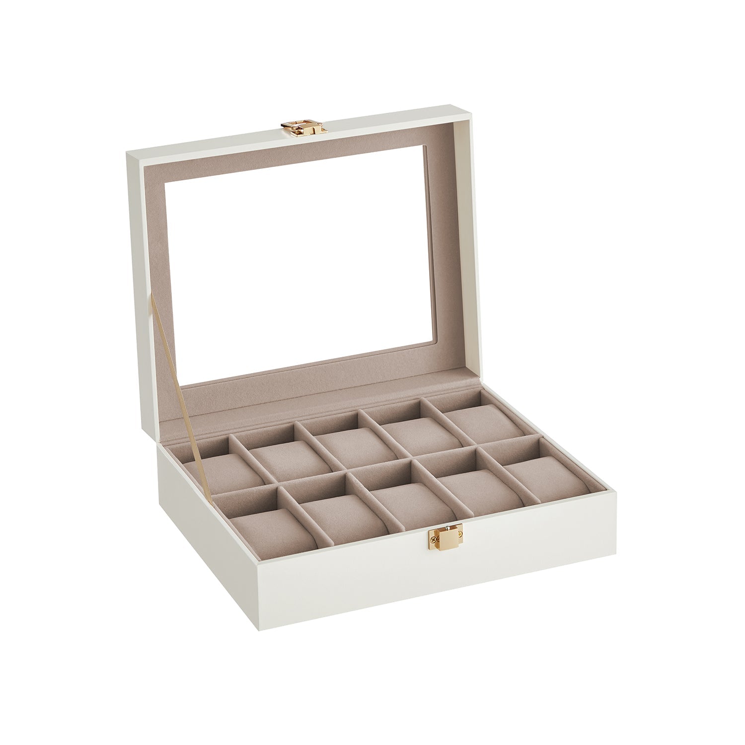 Watchbox - 10 compartments - Glass lid - Black/Gray
