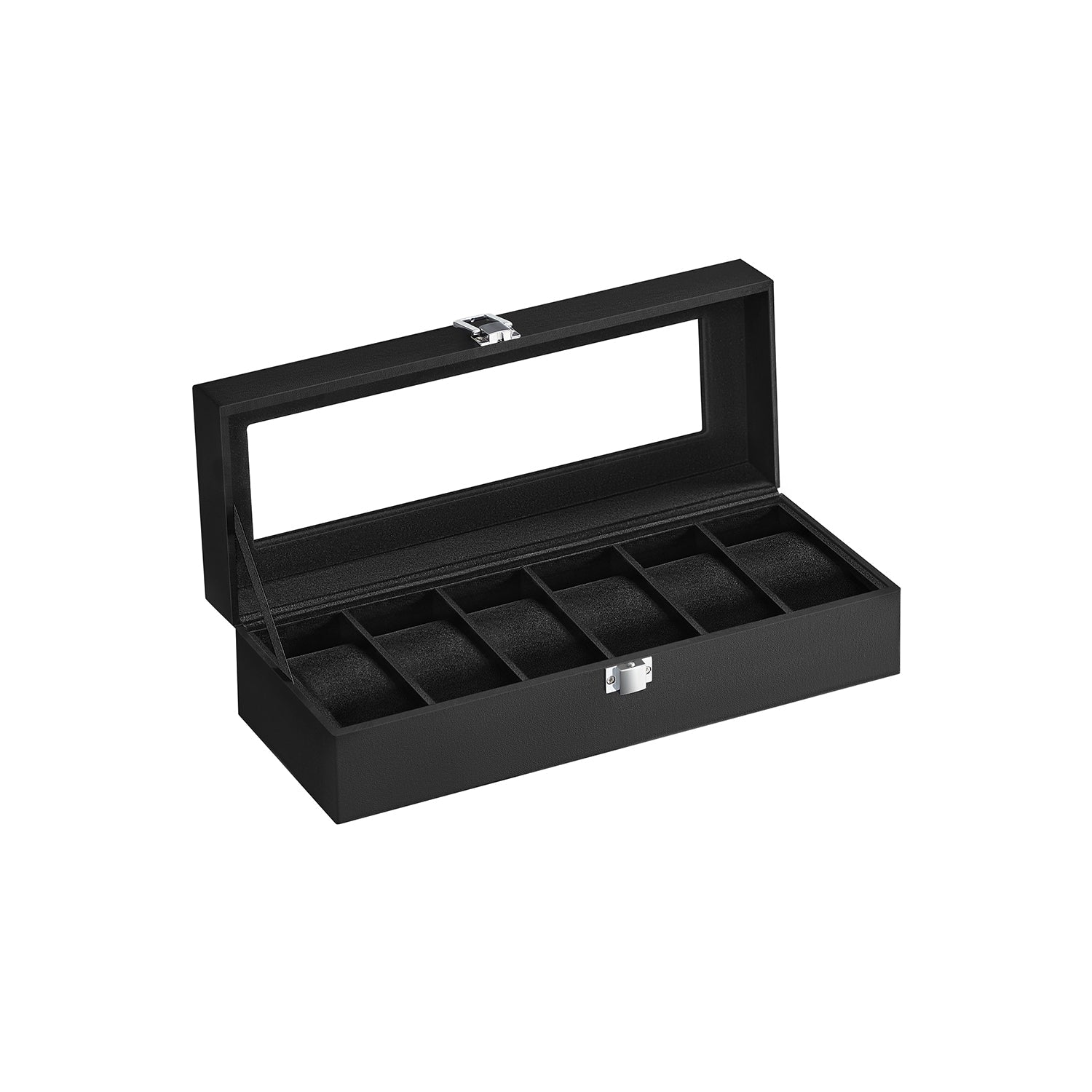 Watchbox - watch cabinet with glass lid - for 6 watches - Black