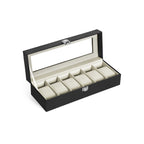 Watchbox - watch cabinet with glass lid - for 6 watches - Black