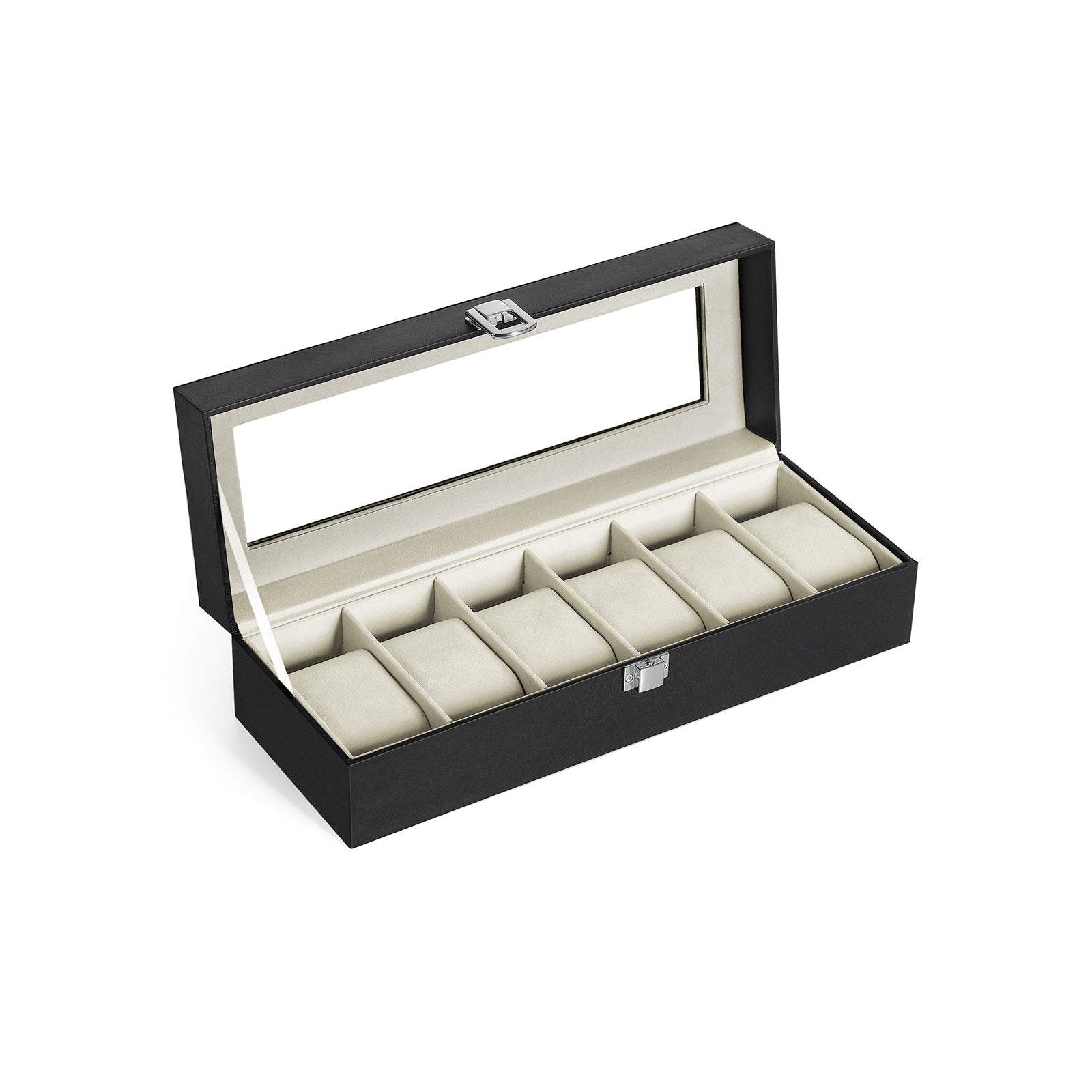 Watchbox - watch cabinet with glass lid - for 6 watches - Black
