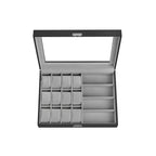 Lockable watch box with 16 compartments, ink black
