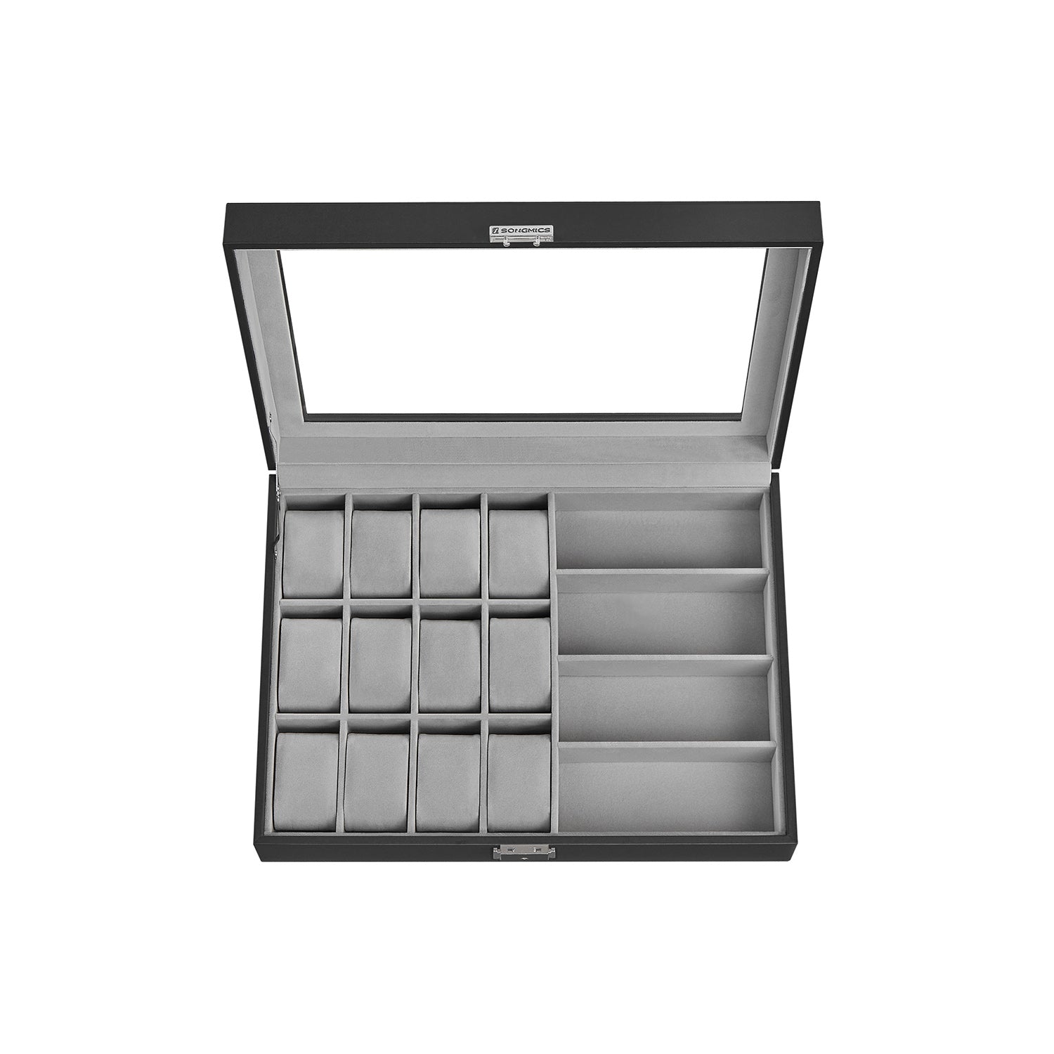 Lockable watch box with 16 compartments, ink black