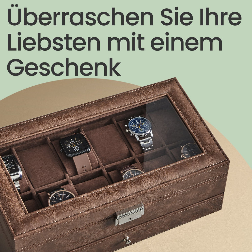 Watchbox with glass lid - 2 layers for 12 watches
