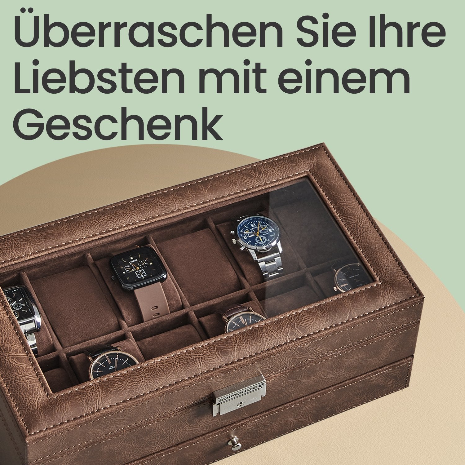 Watchbox with glass lid - 2 layers for 12 watches