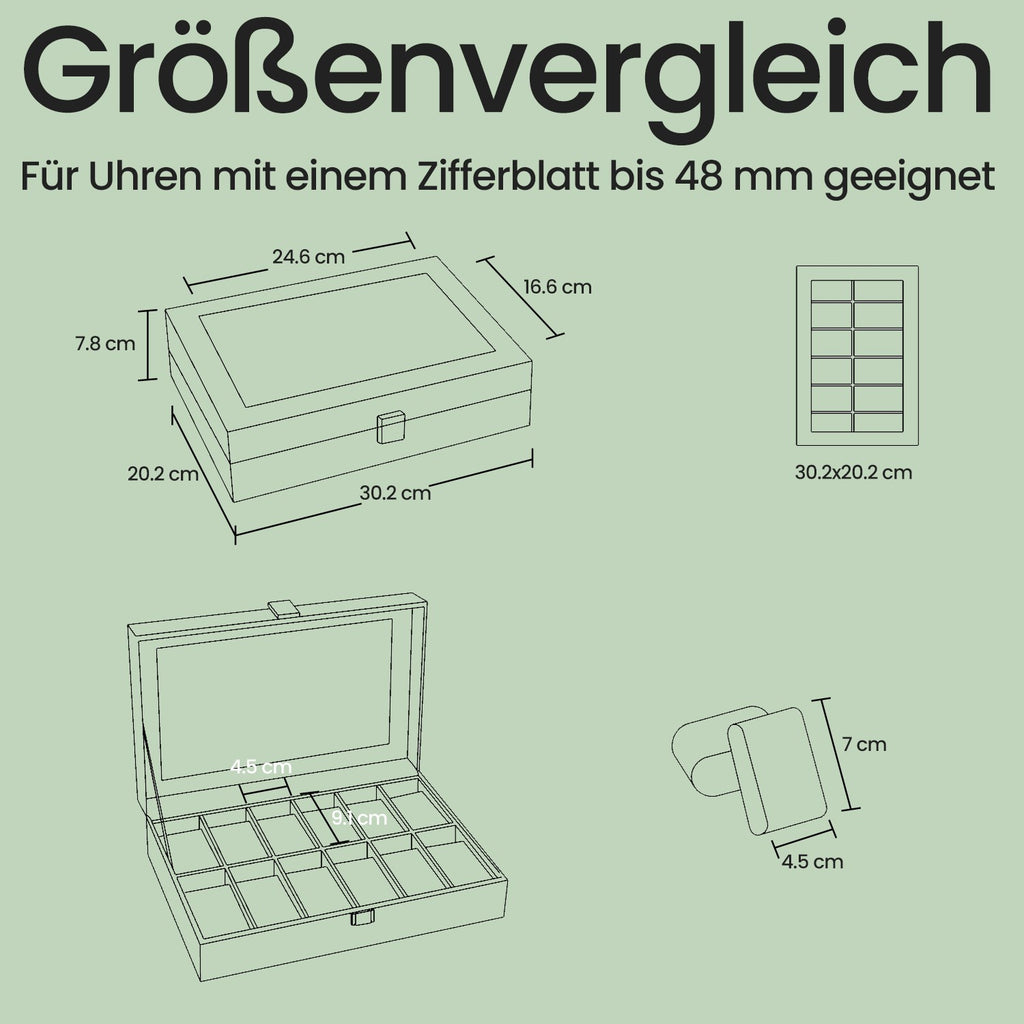 Watchbox with glass lid - 2 layers for 12 watches