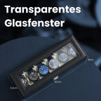 Watch box with glass lid - 6 compartments for watches, elegant display