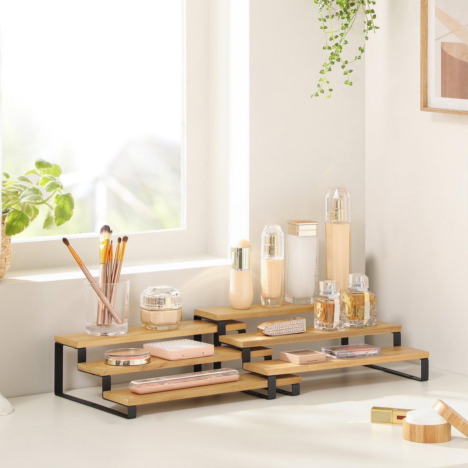 Bamboo spice racks - Kitchen racks - Set of 2 - Natural/Black